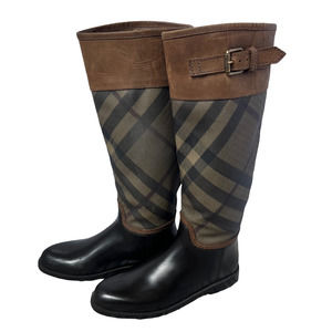 Burberry Smocked Check Rolleston Bi-Mat Rainboot Women Size EU39/US9